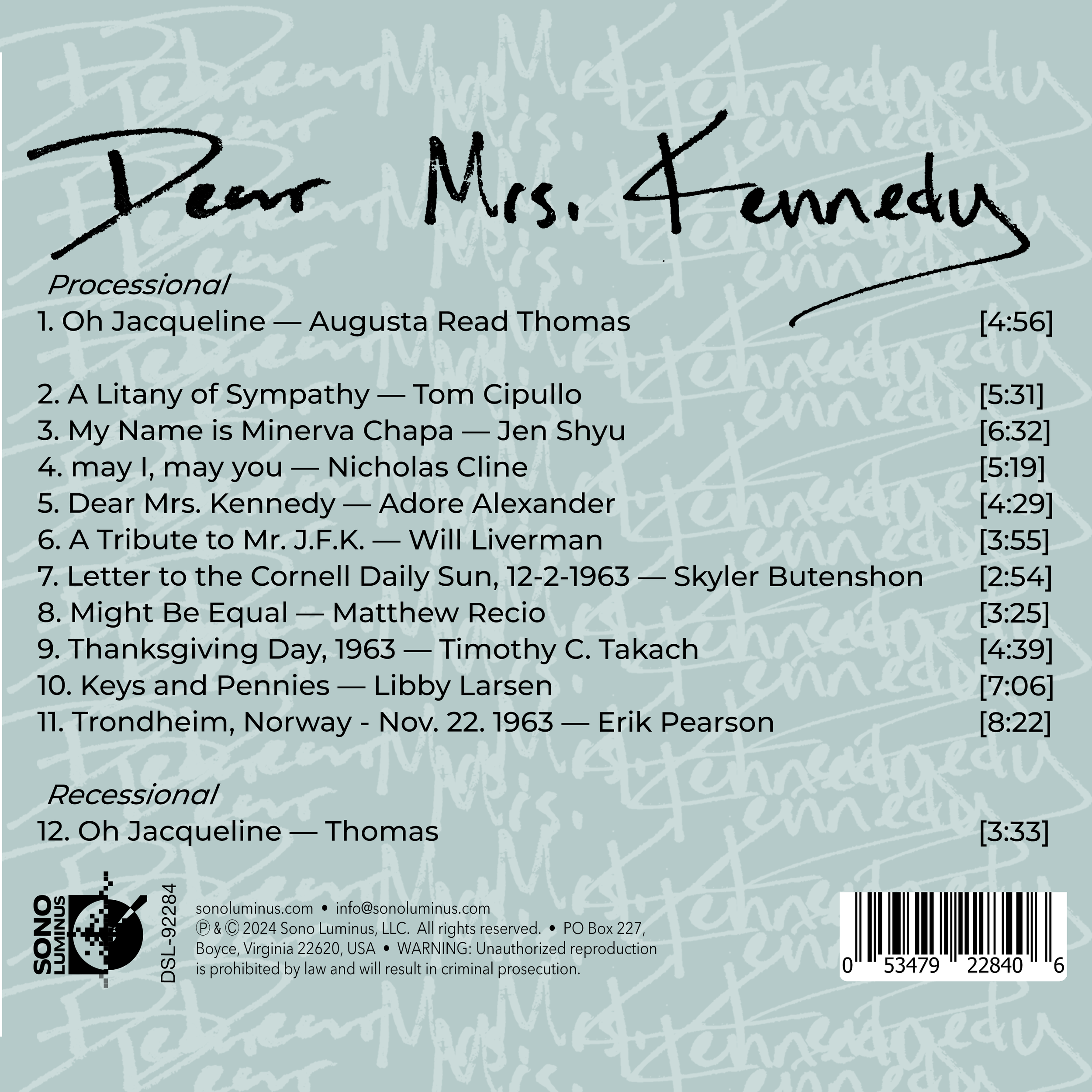 Dear Mrs. Kennedy — Sono Luminus | Recording Studio & Record Label